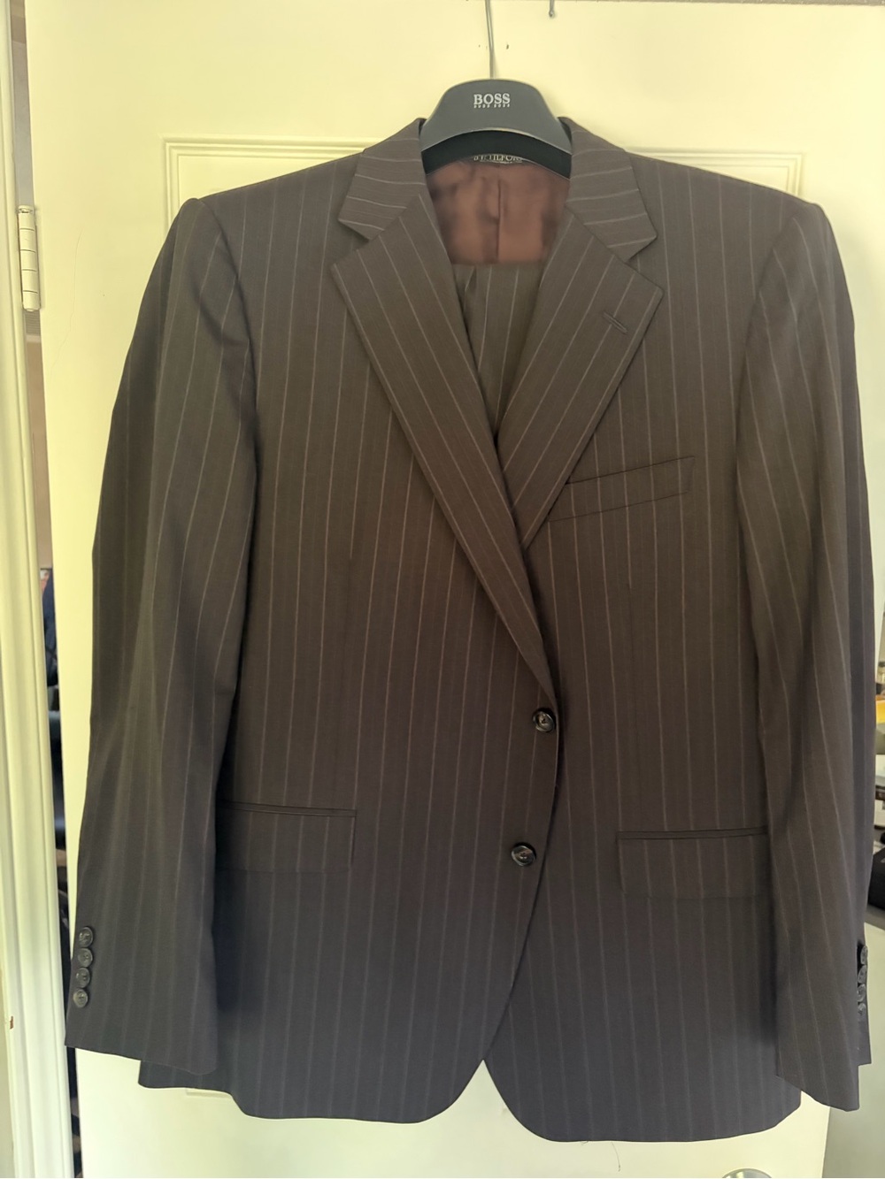 Hugo Boss Brown Pinstripe Two-Button Suit Jacket